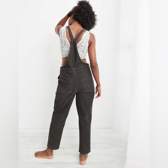 NEW AERIE Denim Overalls Werk & Play Twill Baggy Wide Leg Black Grey Women’s XS - Picture 2 of 8